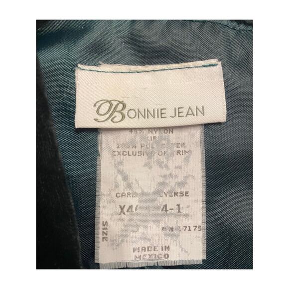 Vintage Bonnie Jean Girls Dress Green Velvet Sweetheart Neck Roses Ribbons Sze 8 - Picture 8 of 10